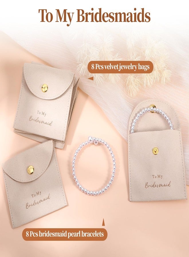 SXoonKing 16Pcs Bridesmaids Gifts, 8 Set Pearl Bracelets with Velvet Jewelry Bags, Bridesmaid Bracelet & Jewelry Pouch, Bridesmaid Proposal Gifts Set for Bachelorette Parties Wedding Bridal Shower Favors - Image 4